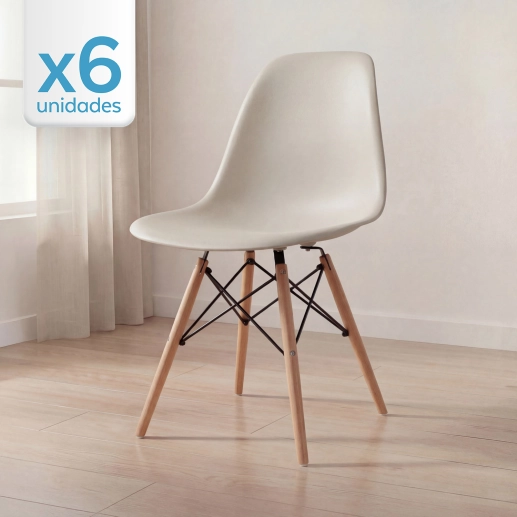 Produto Kit 6 Cadeiras de jantar Charles Eames Eiffel DSW em Polipropileno - Nude