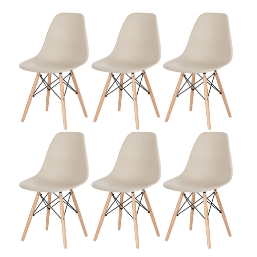 Produto Kit 6 Cadeiras de jantar Charles Eames Eiffel DSW em Polipropileno - Nude