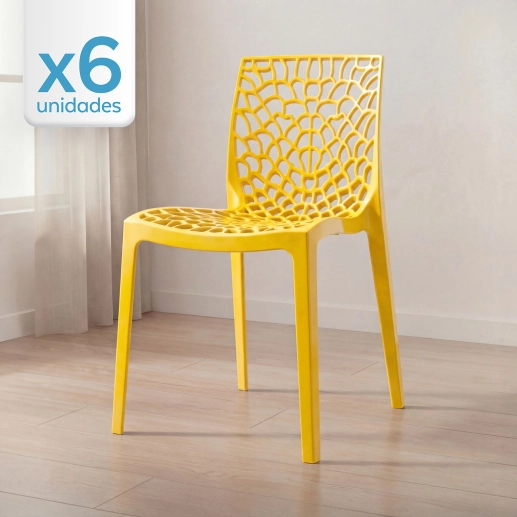 Produto Kit 6 Cadeiras de jantar Gruvyer com design contemporâneo e anatômico - Amarelo