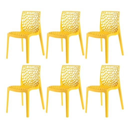 Produto Kit 6 Cadeiras de jantar Gruvyer com design contemporâneo e anatômico - Amarelo