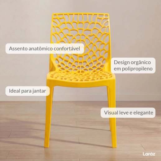 Produto Kit 6 Cadeiras de jantar Gruvyer com design contemporâneo e anatômico - Amarelo