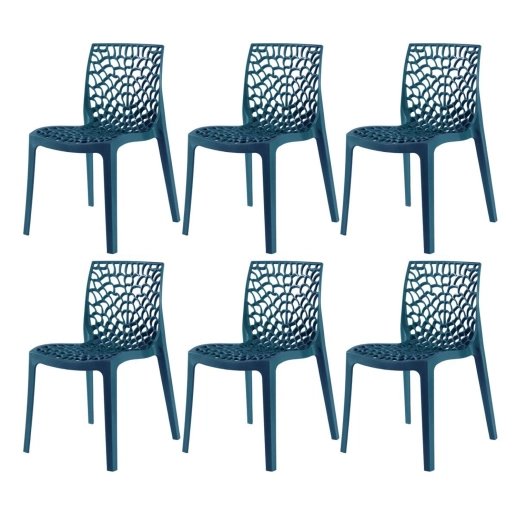 Produto Kit 6 Cadeiras de jantar Gruvyer com design contemporâneo e anatômico - Azul petróleo