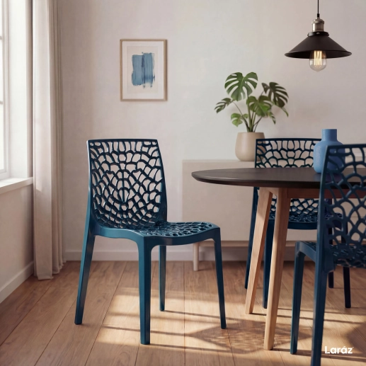 Produto Kit 6 Cadeiras de jantar Gruvyer com design contemporâneo e anatômico - Azul petróleo
