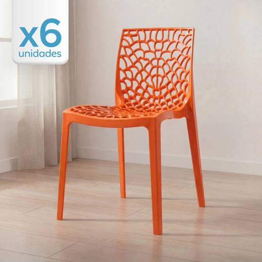 Produto Kit 6 Cadeiras de jantar Gruvyer com design contemporâneo e anatômico - Laranja