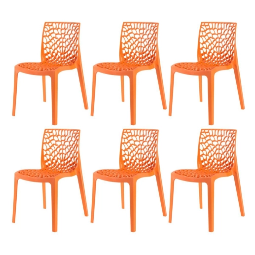 Produto Kit 6 Cadeiras de jantar Gruvyer com design contemporâneo e anatômico - Laranja