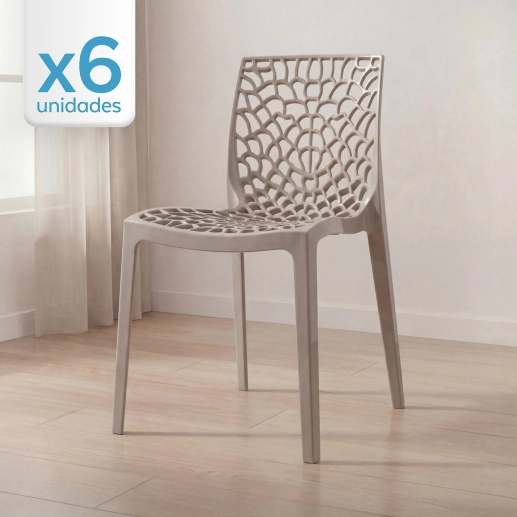 Produto Kit 6 Cadeiras de jantar Gruvyer com design contemporâneo e anatômico - Nude