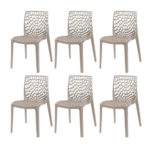 Produto Kit 6 Cadeiras de jantar Gruvyer com design contemporâneo e anatômico - Nude