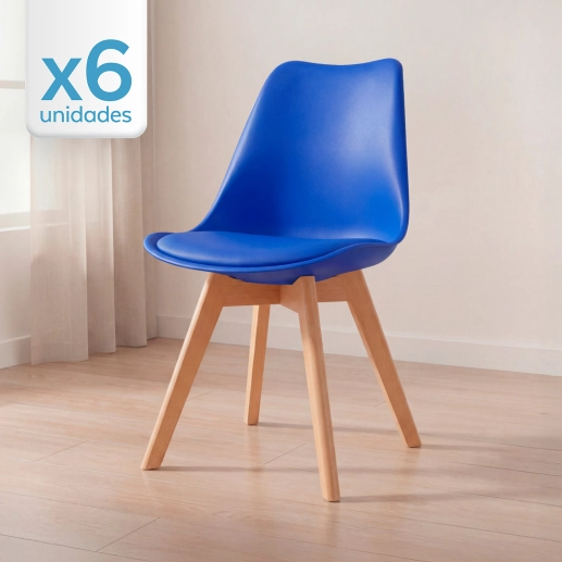 Produto Kit 6 cadeiras de jantar Leda com assento estofado e design moderno – Azul Bic