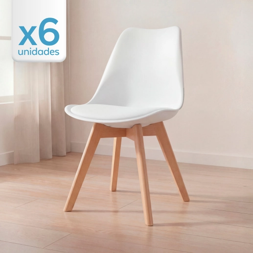 Produto Kit 6 cadeiras de jantar Leda com assento estofado e design moderno – Branco