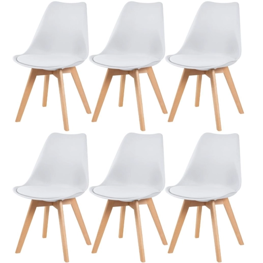 Produto Kit 6 cadeiras de jantar Leda com assento estofado e design moderno – Branco