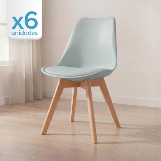 Produto Kit 6 cadeiras de jantar Leda com assento estofado e design moderno – Cinza-claro