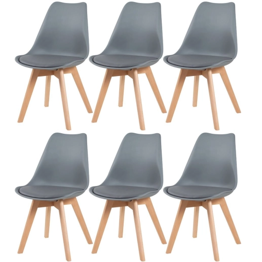 Produto Kit 6 cadeiras de jantar Leda com assento estofado e design moderno – Cinza-escuro