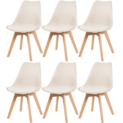 Kit 6 cadeiras de jantar Leda com assento estofado e design moderno – Creme Produto Kit 6 cadeiras de jantar Leda com assento estofado e design moderno – Creme