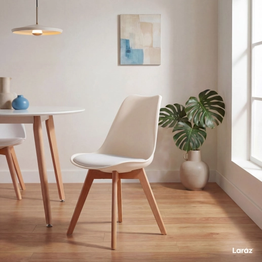 Kit 6 cadeiras de jantar Leda com assento estofado e design moderno – Creme Produto Kit 6 cadeiras de jantar Leda com assento estofado e design moderno – Creme