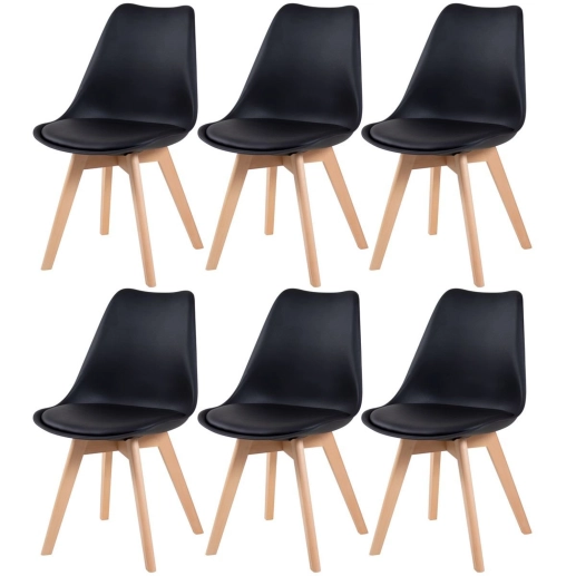 Produto Kit 6 cadeiras de jantar Leda com assento estofado e design moderno – Preto