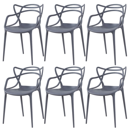Produto Kit 6 Cadeiras de jantar Master Allegra Design Moderno em Polipropileno - Cinza escuro