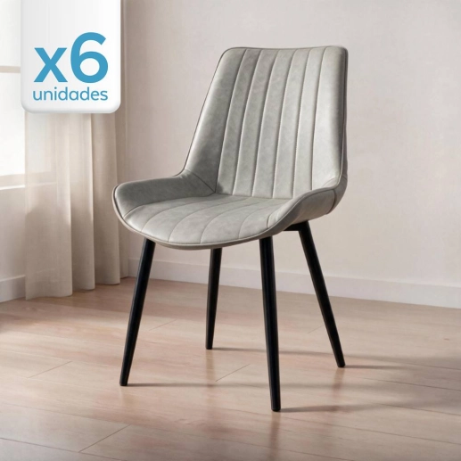 Kit 6 Cadeiras estofada Chicago com design industrial – Cinza Claro Produto Kit 6 Cadeiras estofada Chicago com design industrial – Cinza Claro