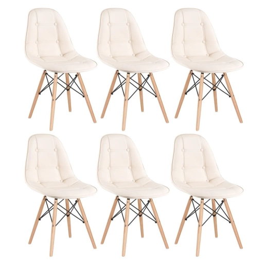 Produto Kit 6 Cadeiras de jantar Charles Eames Eiffel Botonê Estofada - Creme