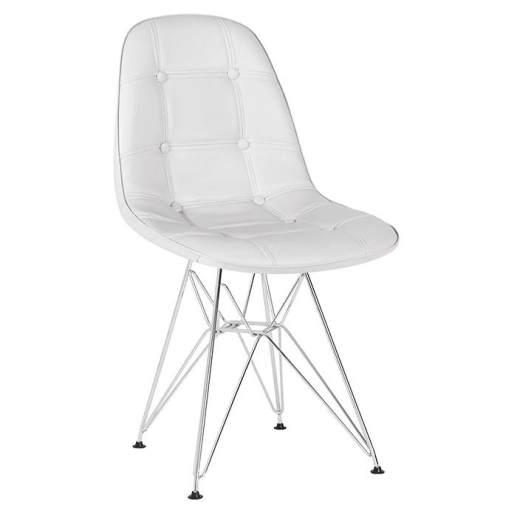 Kit 6 Cadeiras estofada Charles Eames Eiffel Botonê DKR com pés de metal cromado - Cinza claro Produto Kit 6 Cadeiras estofada Charles Eames Eiffel Botonê DKR com pés de metal cromado - Cinza claro