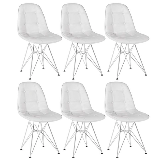 Kit 6 Cadeiras estofada Charles Eames Eiffel Botonê DKR com pés de metal cromado - Cinza claro Produto Kit 6 Cadeiras estofada Charles Eames Eiffel Botonê DKR com pés de metal cromado - Cinza claro
