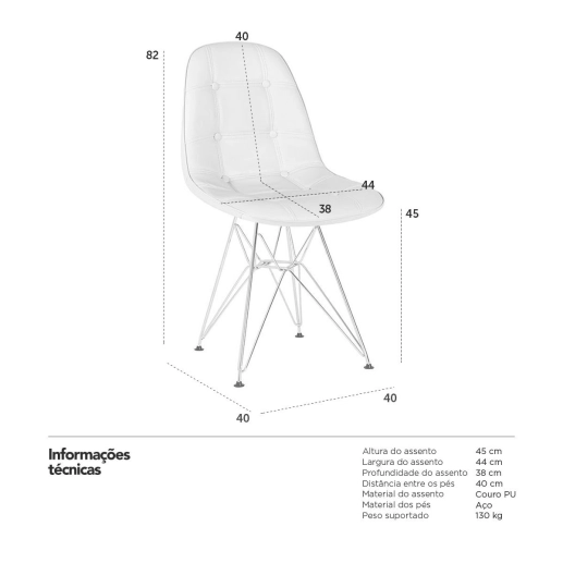 Produto Kit 6 Cadeiras estofada Charles Eames Eiffel Botonê DKR com pés de metal cromado - Preto