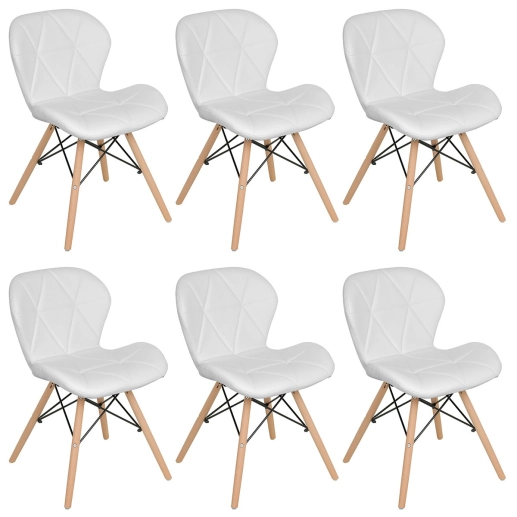 Kit 6 Cadeiras de jantar estofada Charles Eames Eiffel Slim Wood confort – Branco Produto Kit 6 Cadeiras de jantar estofada Charles Eames Eiffel Slim Wood confort – Branco