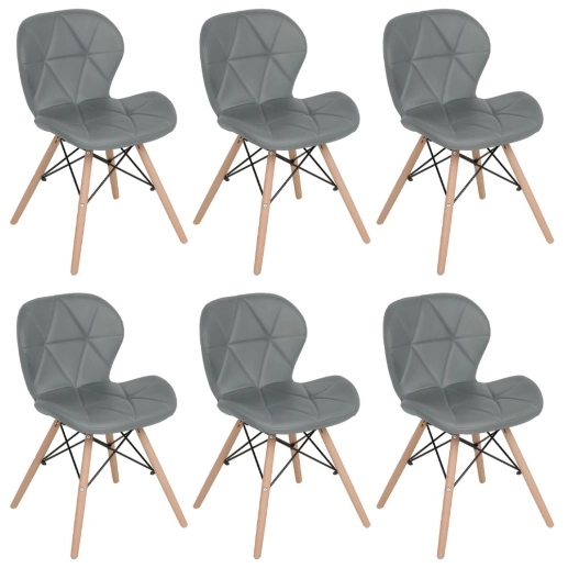 Produto Kit 6 Cadeiras de jantar estofada Charles Eames Eiffel Slim Wood confort – Cinza