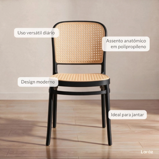 Produto Kit 8 Cadeiras de jantar Amis Lola com design moderno e assento confortável - Preto