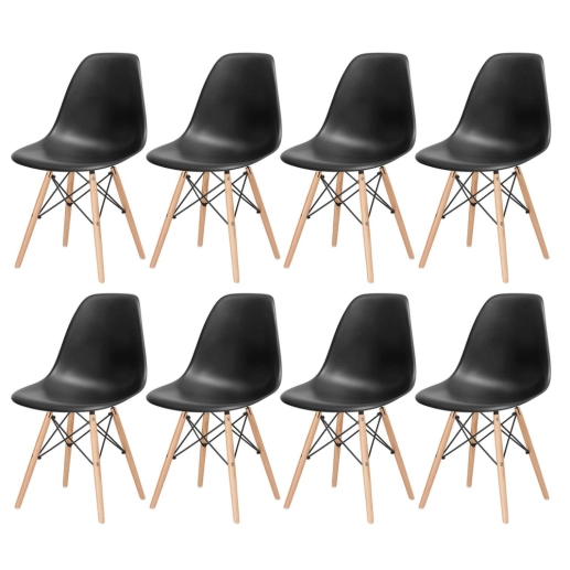Kit 8 Cadeiras de jantar Charles Eames Eiffel DSW em Polipropileno - Preto Produto Kit 8 Cadeiras de jantar Charles Eames Eiffel DSW em Polipropileno - Preto