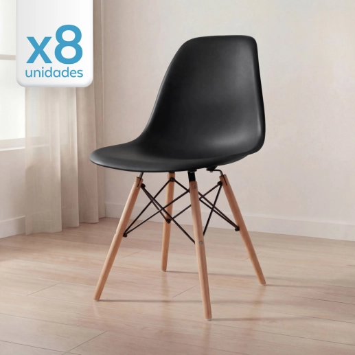 Kit 8 Cadeiras de jantar Charles Eames Eiffel DSW em Polipropileno - Preto Produto Kit 8 Cadeiras de jantar Charles Eames Eiffel DSW em Polipropileno - Preto