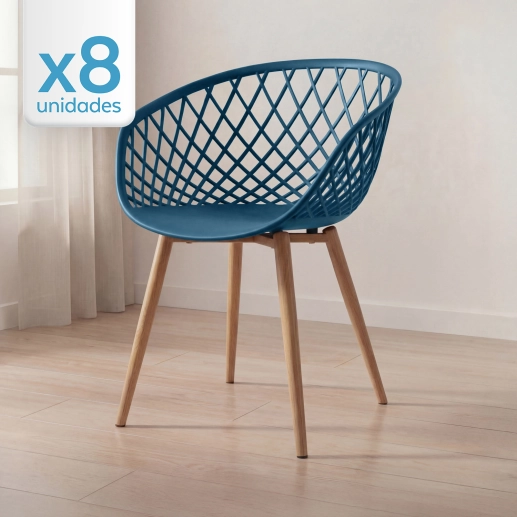 Produto Kit 8 Cadeiras de jantar Clarice Nest com design moderno e anatômico - Azul petróleo
