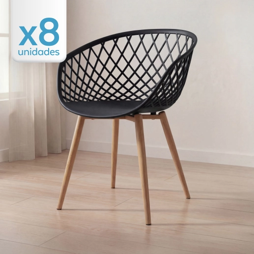 Kit 8 Cadeiras de jantar Clarice Nest com design moderno e anatômico - Preto Produto Kit 8 Cadeiras de jantar Clarice Nest com design moderno e anatômico - Preto