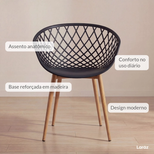 Kit 8 Cadeiras de jantar Clarice Nest com design moderno e anatômico - Preto Produto Kit 8 Cadeiras de jantar Clarice Nest com design moderno e anatômico - Preto