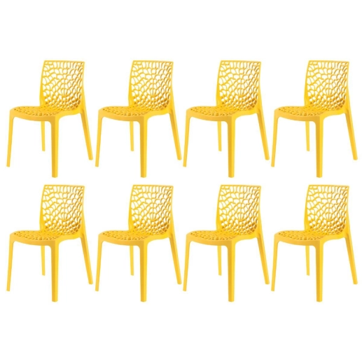Produto Kit 8 Cadeiras de jantar Gruvyer com design contemporâneo e anatômico - Amarelo