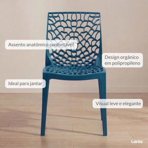 Produto Kit 8 Cadeiras de jantar Gruvyer com design contemporâneo e anatômico - Azul petróleo