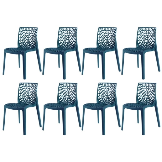 Produto Kit 8 Cadeiras de jantar Gruvyer com design contemporâneo e anatômico - Azul petróleo