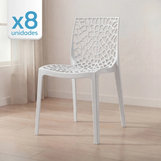 Produto Kit 8 Cadeiras de jantar Gruvyer com design contemporâneo e anatômico - Branco