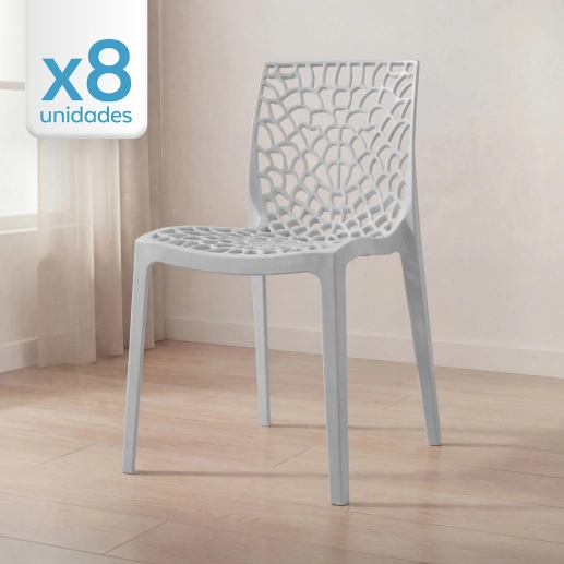 Produto Kit 8 Cadeiras de jantar Gruvyer com design contemporâneo e anatômico - Cinza claro