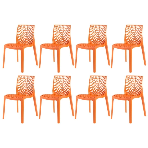 Produto Kit 8 Cadeiras de jantar Gruvyer com design contemporâneo e anatômico - Laranja