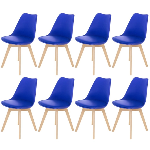 Produto Kit 8 Cadeiras de jantar Leda com assento estofado e design moderno - Azul Bic