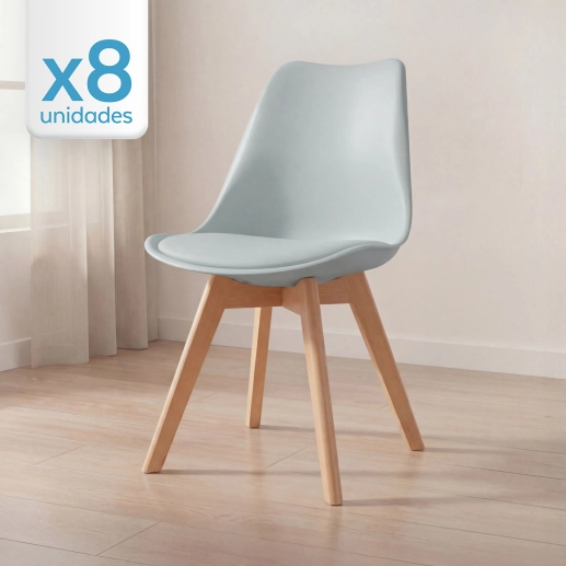 Kit 8 Cadeiras de jantar Leda com assento estofado e design moderno - Cinza claro Produto Kit 8 Cadeiras de jantar Leda com assento estofado e design moderno - Cinza claro