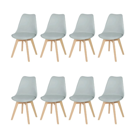 Kit 8 Cadeiras de jantar Leda com assento estofado e design moderno - Cinza claro Produto Kit 8 Cadeiras de jantar Leda com assento estofado e design moderno - Cinza claro