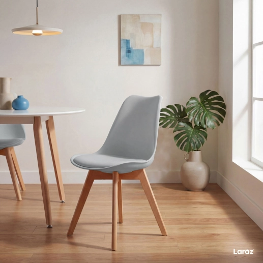 Kit 8 Cadeiras de jantar Leda com assento estofado e design moderno - Cinza claro Produto Kit 8 Cadeiras de jantar Leda com assento estofado e design moderno - Cinza claro