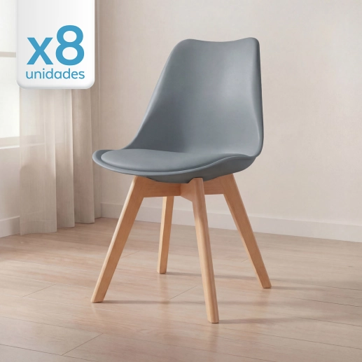 Produto Kit 8 Cadeiras de jantar Leda com assento estofado e design moderno - Cinza escuro