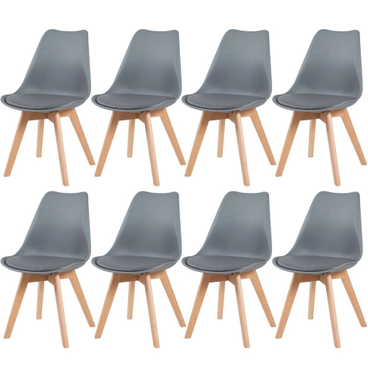 Produto Kit 8 Cadeiras de jantar Leda com assento estofado e design moderno - Cinza escuro