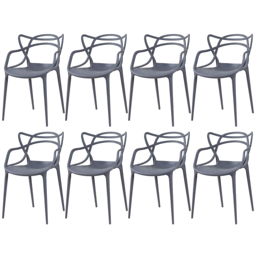 Produto Kit 8 Cadeiras de jantar Master Allegra Design Moderno em Polipropileno - Cinza escuro