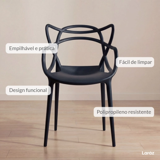 Produto Kit 8 Cadeiras de jantar Master Allegra Design Moderno em Polipropileno - Preto
