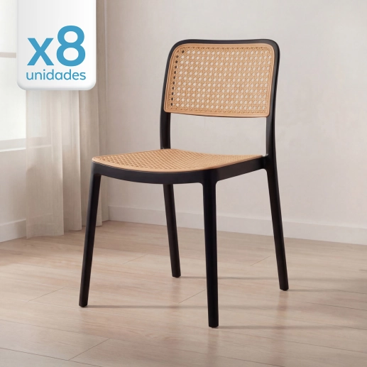 Produto Kit 8 Cadeiras de jantar Maya com design moderno e assento confortável - Preto