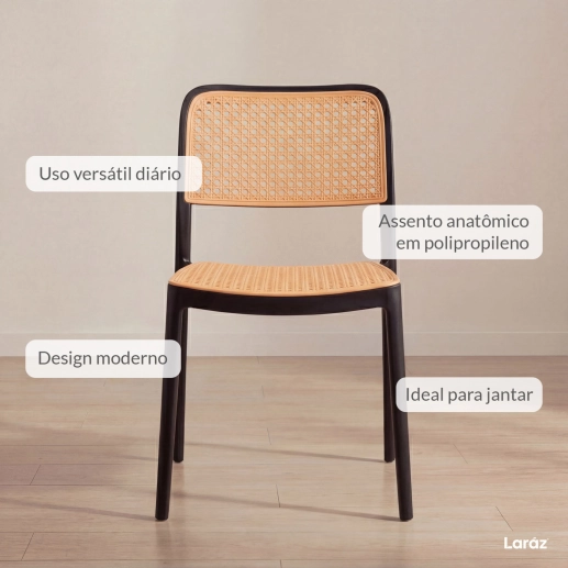 Produto Kit 8 Cadeiras de jantar Maya com design moderno e assento confortável - Preto