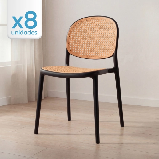Produto Kit 8 Cadeiras de jantar Mumbai de telinha com design contemporâneo e assento anatômico – Preta